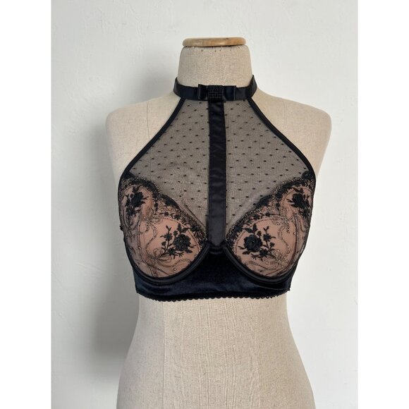 Victoria's Secret Women's Medium High-Neck Embroidered Bra Top - Picture 14 of 14